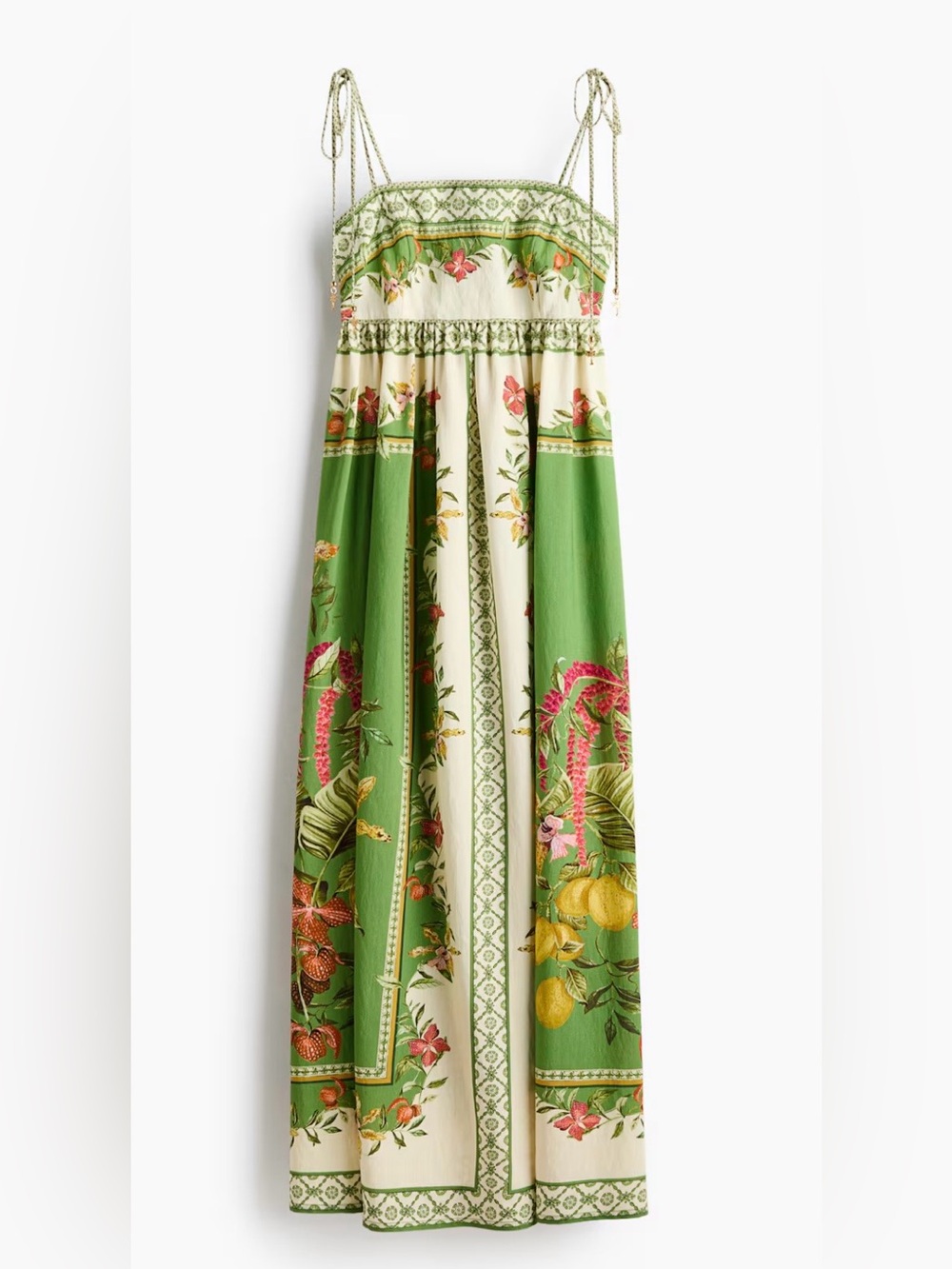 H&M Women’s Green Floral Garden Party Tie-Shoulder Maxi Dress Size Medium M NWT